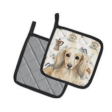 Load image into Gallery viewer, Longhaired Cream Dachshund Coffee Bar Pair of Pot Holders
