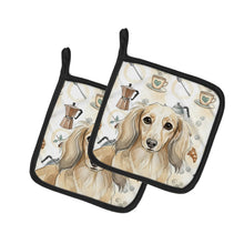 Load image into Gallery viewer, Longhaired Cream Dachshund Coffee Bar Pair of Pot Holders