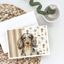 Load image into Gallery viewer, Longhaired Dapple Dachshund Coffee Bar Greeting Cards Pack of 8