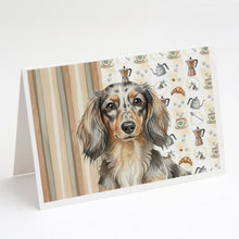 Load image into Gallery viewer, Longhaired Dapple Dachshund Coffee Bar Greeting Cards Pack of 8