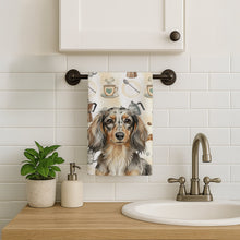 Load image into Gallery viewer, Longhaired Dapple Dachshund Coffee Bar Kitchen Towel
