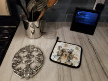 Load image into Gallery viewer, Longhaired Dapple Dachshund Coffee Bar Pair of Pot Holders