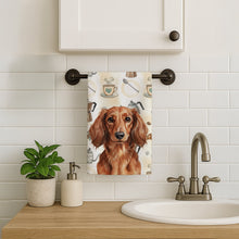 Load image into Gallery viewer, Longhaired Red Dachshund Coffee Bar Kitchen Towel