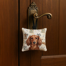 Load image into Gallery viewer, Longhaired Red Dachshund Coffee Bar Hanging Square Fabric Ornament 3.5 × 3.5