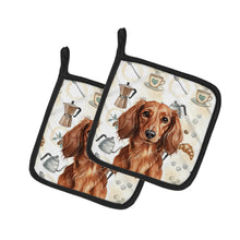 Load image into Gallery viewer, Longhaired Red Dachshund Coffee Bar Pair of Pot Holders