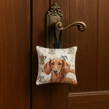 Load image into Gallery viewer, Red Brown Dachshund Coffee Bar Hanging Square Fabric Ornament 3.5 × 3.5