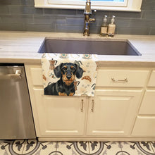 Load image into Gallery viewer, Wirehaired Black and Tan Dachshund Coffee Bar Kitchen Towel