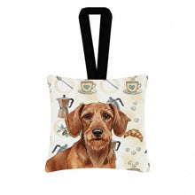 Load image into Gallery viewer, Wirehaired Red Dachshund Coffee Bar Hanging Square Fabric Ornament 3.5 × 3.5