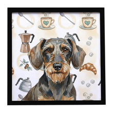 Load image into Gallery viewer, Wirehaired Wild Boar Dachshund Coffee Bar Framed Metal Print
