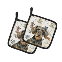 Load image into Gallery viewer, Wirehaired Wild Boar Dachshund Coffee Bar Pair of Pot Holders