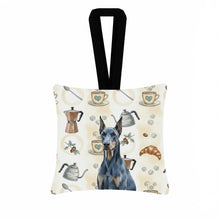 Load image into Gallery viewer, Blue Doberman Pinscher Coffee Bar Hanging Square Fabric Ornament 3.5 × 3.5