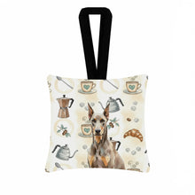 Load image into Gallery viewer, Fawn Doberman Pinscher Coffee Bar Hanging Square Fabric Ornament 3.5 × 3.5