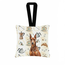 Load image into Gallery viewer, Red Doberman Pinscher Coffee Bar Hanging Square Fabric Ornament 3.5 × 3.5