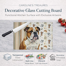 Load image into Gallery viewer, Brindle and White English Bulldog Coffee Bar Glass Cutting Board