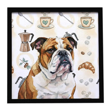 Load image into Gallery viewer, Brindle and White English Bulldog Coffee Bar Framed Metal Print