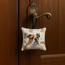 Load image into Gallery viewer, Brindle and White English Bulldog Coffee Bar Hanging Square Fabric Ornament 3.5 × 3.5