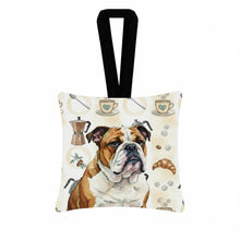 Load image into Gallery viewer, Brindle and White English Bulldog Coffee Bar Hanging Square Fabric Ornament 3.5 × 3.5