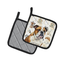 Load image into Gallery viewer, Brindle and White English Bulldog Coffee Bar Pair of Pot Holders