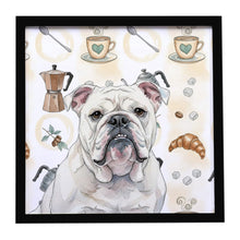 Load image into Gallery viewer, White English Bulldog Coffee Bar Framed Metal Print