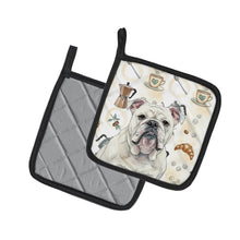 Load image into Gallery viewer, White English Bulldog Coffee Bar Pair of Pot Holders