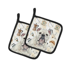 Load image into Gallery viewer, White English Bulldog Coffee Bar Pair of Pot Holders