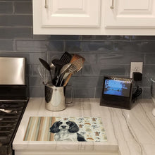 Load image into Gallery viewer, Black and White English Springer Spaniel Coffee Bar Glass Cutting Board