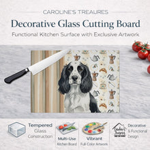 Load image into Gallery viewer, Black and White English Springer Spaniel Coffee Bar Glass Cutting Board