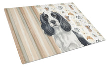 Load image into Gallery viewer, Black and White English Springer Spaniel Coffee Bar Glass Cutting Board