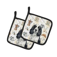 Load image into Gallery viewer, Black and White English Springer Spaniel Coffee Bar Pair of Pot Holders