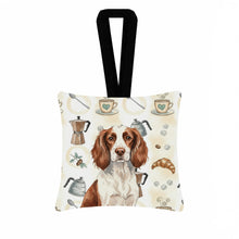 Load image into Gallery viewer, Liver and White English Springer Spaniel Coffee Bar Hanging Square Fabric Ornament 3.5 × 3.5