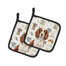 Load image into Gallery viewer, Liver and White English Springer Spaniel Coffee Bar Pair of Pot Holders