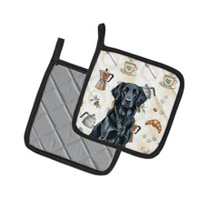 Load image into Gallery viewer, Black Flat-Coated Retriever Coffee Bar Pair of Pot Holders