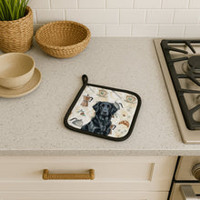 Load image into Gallery viewer, Black Flat-Coated Retriever Coffee Bar Pair of Pot Holders