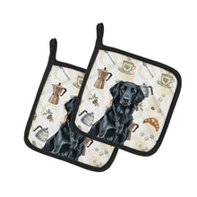 Load image into Gallery viewer, Black Flat-Coated Retriever Coffee Bar Pair of Pot Holders