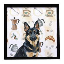Load image into Gallery viewer, Black and Tan German Shepherd Coffee Bar Framed Metal Print