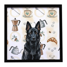 Load image into Gallery viewer, Black German Shepherd Coffee Bar Framed Metal Print