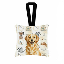 Load image into Gallery viewer, Golden Retriever Coffee Bar Hanging Square Fabric Ornament 3.5 × 3.5