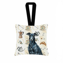 Load image into Gallery viewer, Black Greyhound Coffee Bar Hanging Square Fabric Ornament 3.5 × 3.5