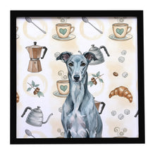 Load image into Gallery viewer, Blue Brindle Greyhound Coffee Bar Framed Metal Print