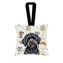 Load image into Gallery viewer, Black Havanese Coffee Bar Hanging Square Fabric Ornament 3.5 × 3.5