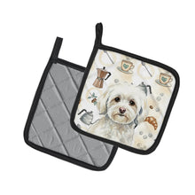 Load image into Gallery viewer, White Havanese Coffee Bar Pair of Pot Holders
