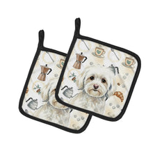 Load image into Gallery viewer, White Havanese Coffee Bar Pair of Pot Holders