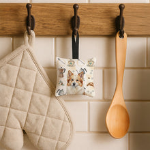 Load image into Gallery viewer, Tan Icelandic Sheepdog Coffee Bar Hanging Square Fabric Ornament 3.5 × 3.5