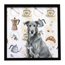 Load image into Gallery viewer, Gray Irish Wolfhound Coffee Bar Framed Metal Print