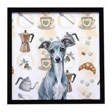 Load image into Gallery viewer, Blue Italian Greyhound Coffee Bar Framed Metal Print