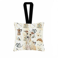 Load image into Gallery viewer, Cream Italian Greyhound Coffee Bar Hanging Square Fabric Ornament 3.5 × 3.5