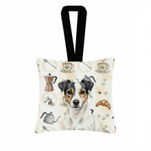 Load image into Gallery viewer, White and Black Jack Russell Terrier Coffee Bar Hanging Square Fabric Ornament 3.5 × 3.5