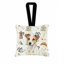 Load image into Gallery viewer, White and Tan Jack Russell Terrier Coffee Bar Hanging Square Fabric Ornament 3.5 × 3.5
