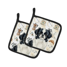 Load image into Gallery viewer, Black and White Japanese Chin Coffee Bar Pair of Pot Holders