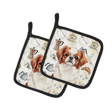 Load image into Gallery viewer, Red and White Japanese Chin Coffee Bar Pair of Pot Holders